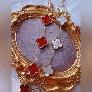 5 motif four leaf clover red/ white natural mother of pearl lucky 🍀 br…